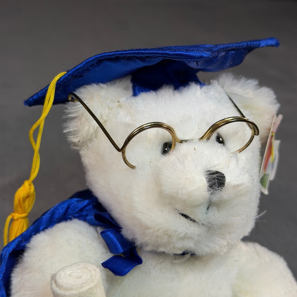 Calplush March of Dimes WalkAmerica Graduation Bear White Plush G5800 Blue Cap - Picture 2 of 7